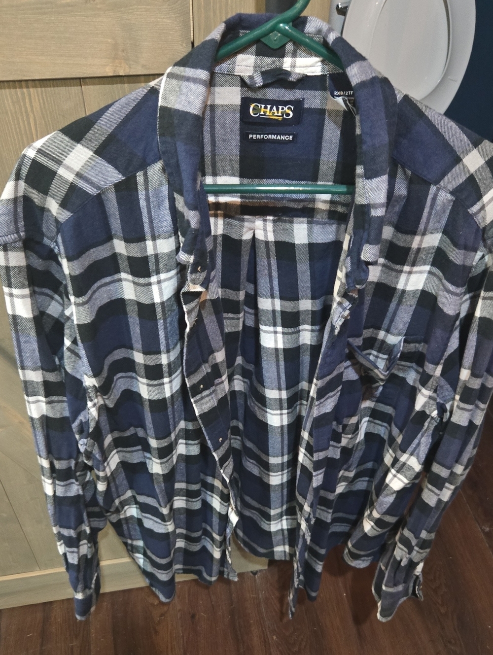 Chaps Navy and White Plaid Performance Shirt Xxl